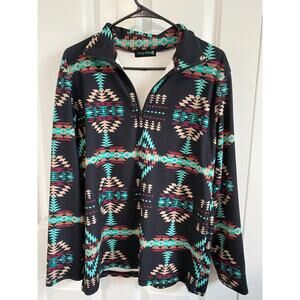Sterling Kreek Aztec 1/4 Zip Pullover Southwestern Cabin Fever Womens Large-NEW!